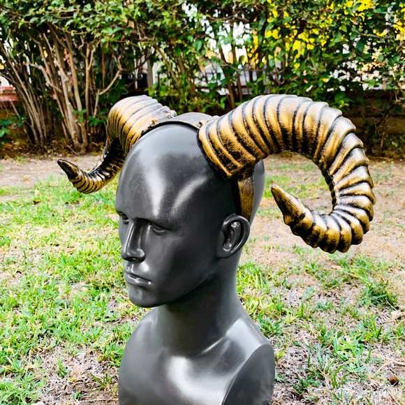 Steampunk Ram Gold Horns Halloween Costume Horns Party Headband - Picture 1 of 3